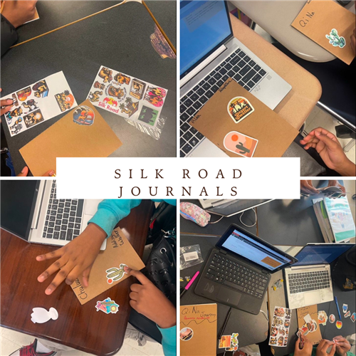 students using stickers to decorate this silk road journals